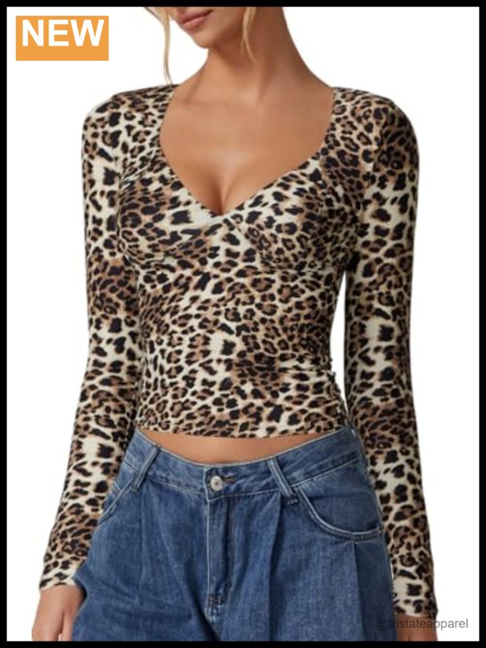 QINSEN Double Lined V Neck Long Sleeve Crop Top Seamed Cup